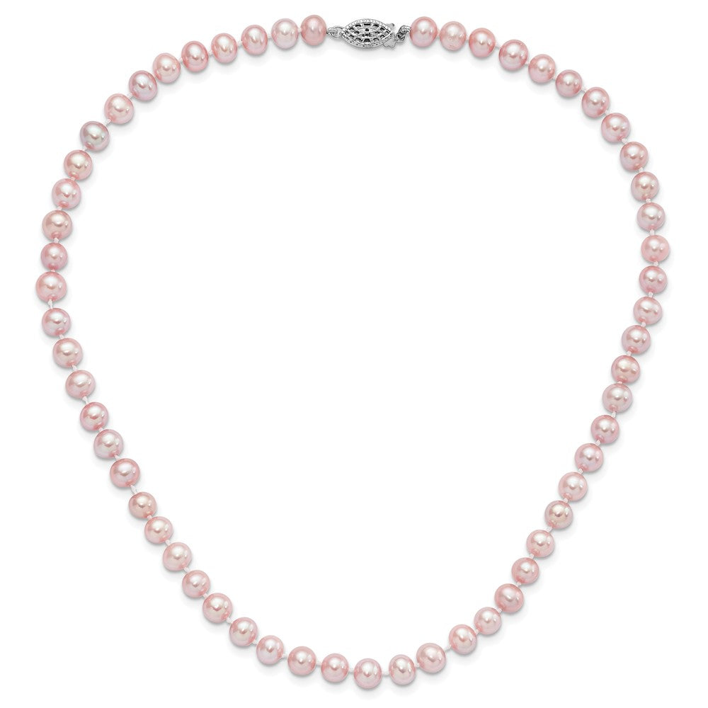 Sterling Silver Rhodium-plated 6-7mm Purple Near-Round Freshwater Cultured Pearl 16 inch Necklace