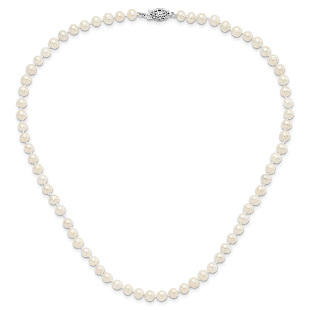 Sterling Silver Rhodium-plated 5-6mm White Near-Round Freshwater Cultured Pearl 16 inch Necklace