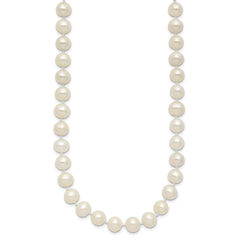 Sterling Silver Rhodium-plated 7-8mm White Near-Round Freshwater Cultured Pearl 24 inch Necklace