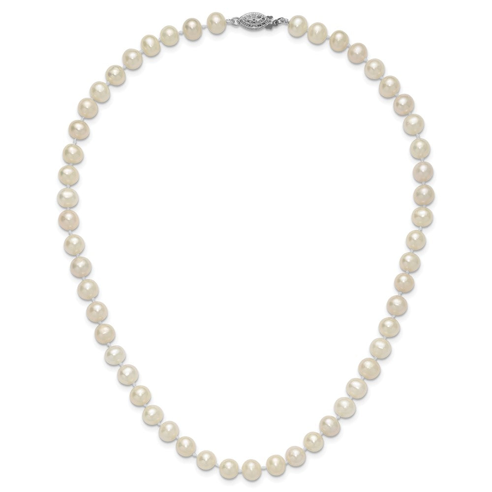Sterling Silver Rhodium-plated 7-8mm White Near-Round Freshwater Cultured Pearl 16 inch Necklace