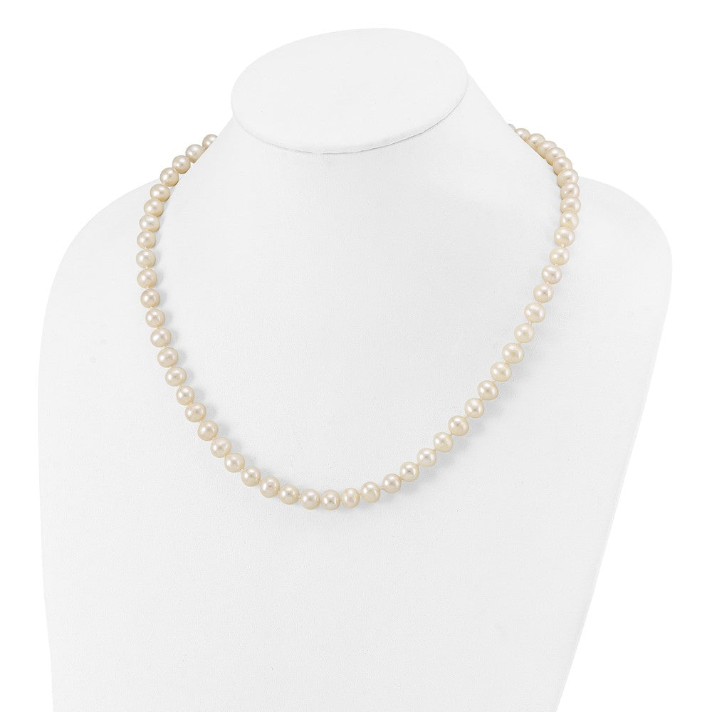 Sterling Silver Rhodium-plated 7-8mm White Near-Round Freshwater Cultured Pearl 20 inch Necklace