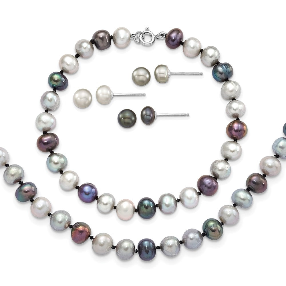 Post;Spring Ring;Sterling silver;Freshwater cultured pearl