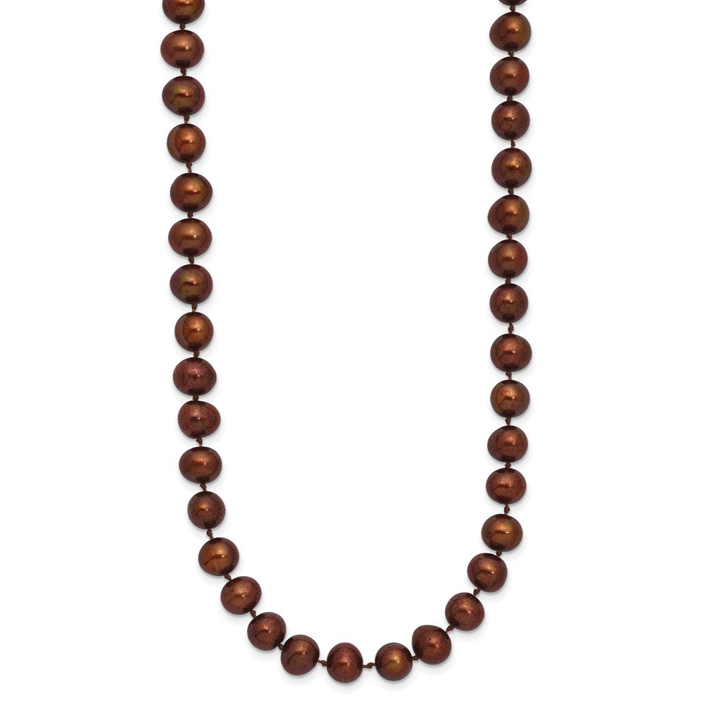Sterling Silver Rhodium-plated 6-7mm Brown Near-Round Freshwater Cultured Pearl 20 inch Necklace
