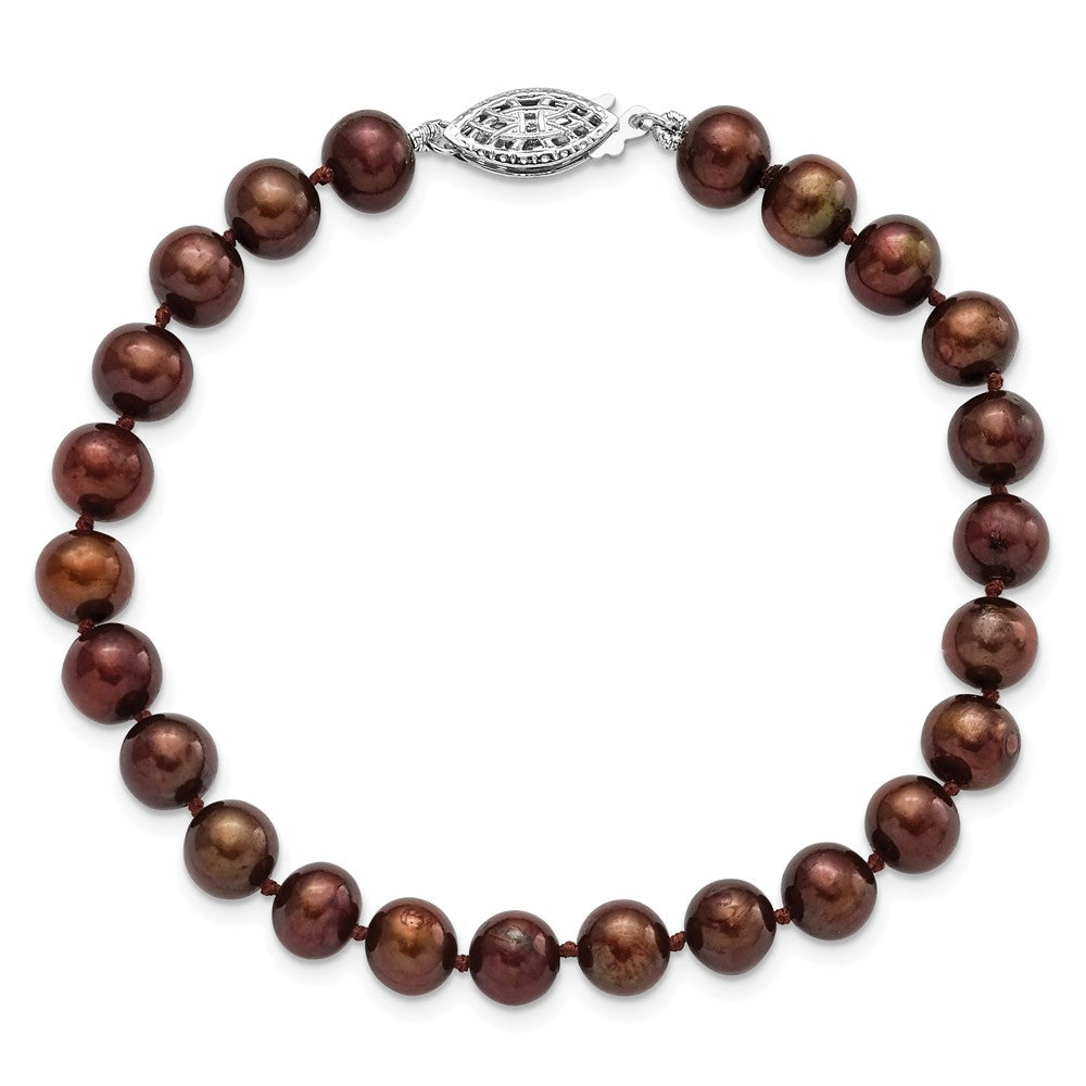 Sterling Silver Rhodium-plated 6-7mm Brown Near-Round Freshwater Cultured Pearl 7.25 inch Bracelet