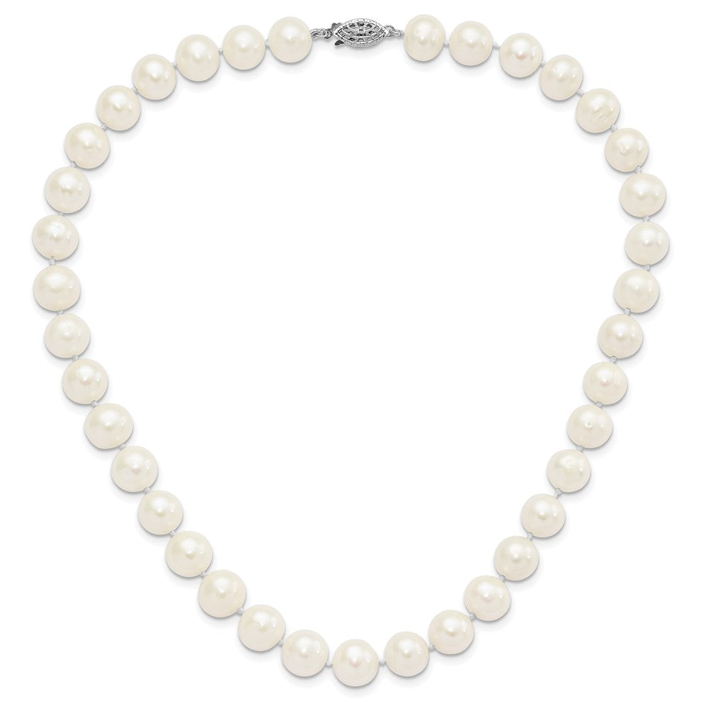 Sterling Silver Rhodium-plated 10-11mm White Near-Round Freshwater Cultured Pearl 18 inch Necklace