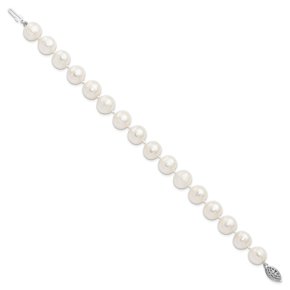 Sterling Silver Rhodium-plated 10-11mm White Near-Round Freshwater Cultured Pearl 7.25 inch Bracelet