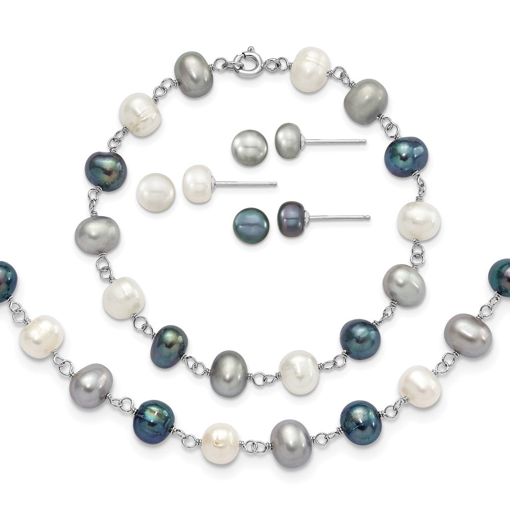Post;Spring Ring;Sterling silver;Freshwater cultured pearl