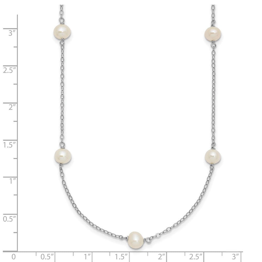 Sterling Silver Rhodium-plated 5-6mm White Near-Round Freshwater Cultured Pearl 9-Station 18 inch Necklace