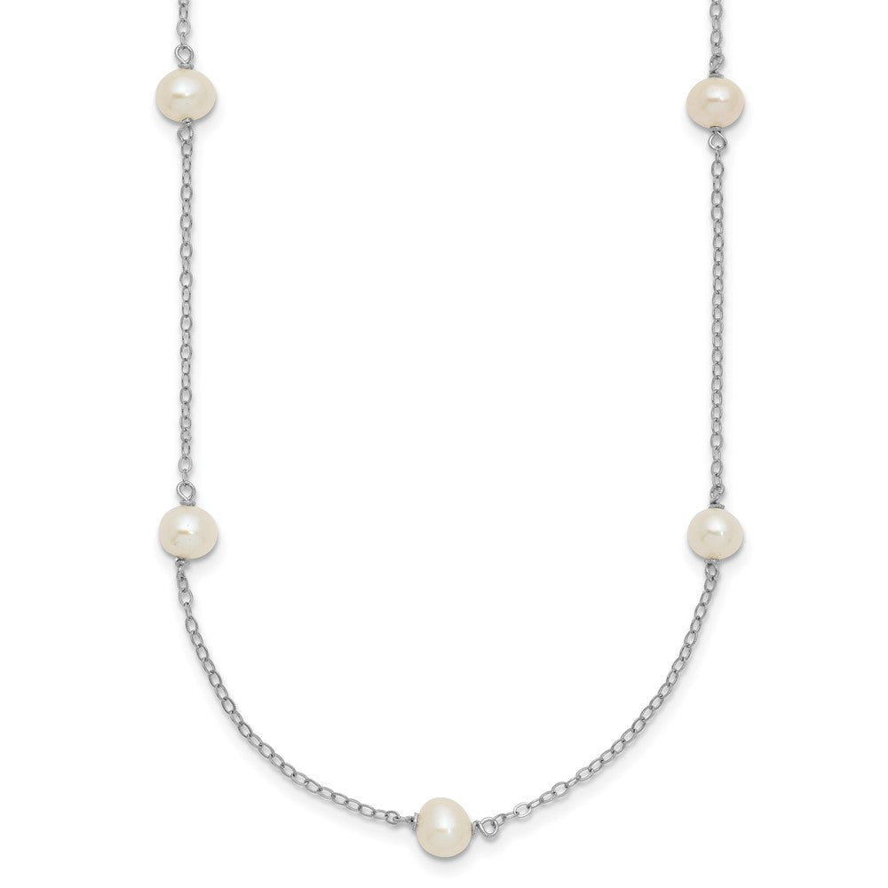 Polished;Spring Ring;Sterling silver;Freshwater cultured pearl;Rhodium-plated