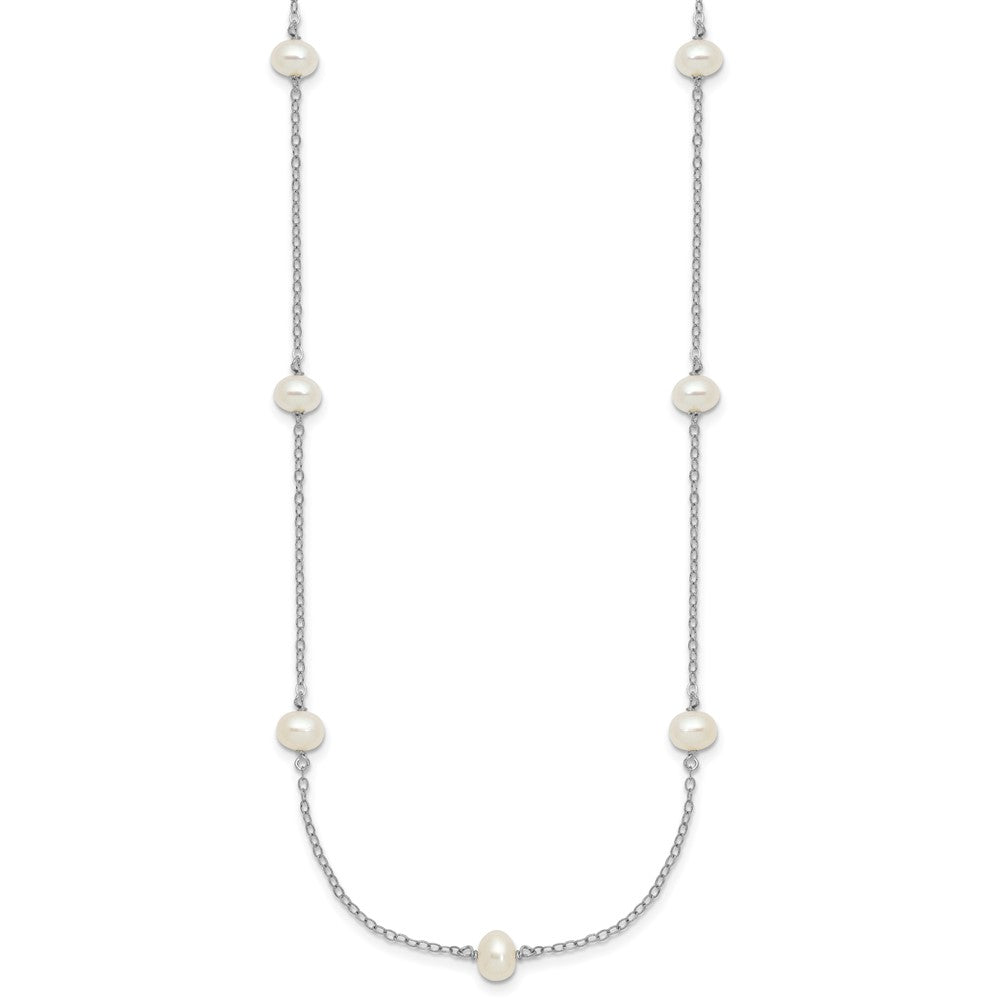 Sterling Silver Rhodium-plated 4-5mm White Near Round Freshwater Cultured Pearl 9-station 16 inch Necklace
