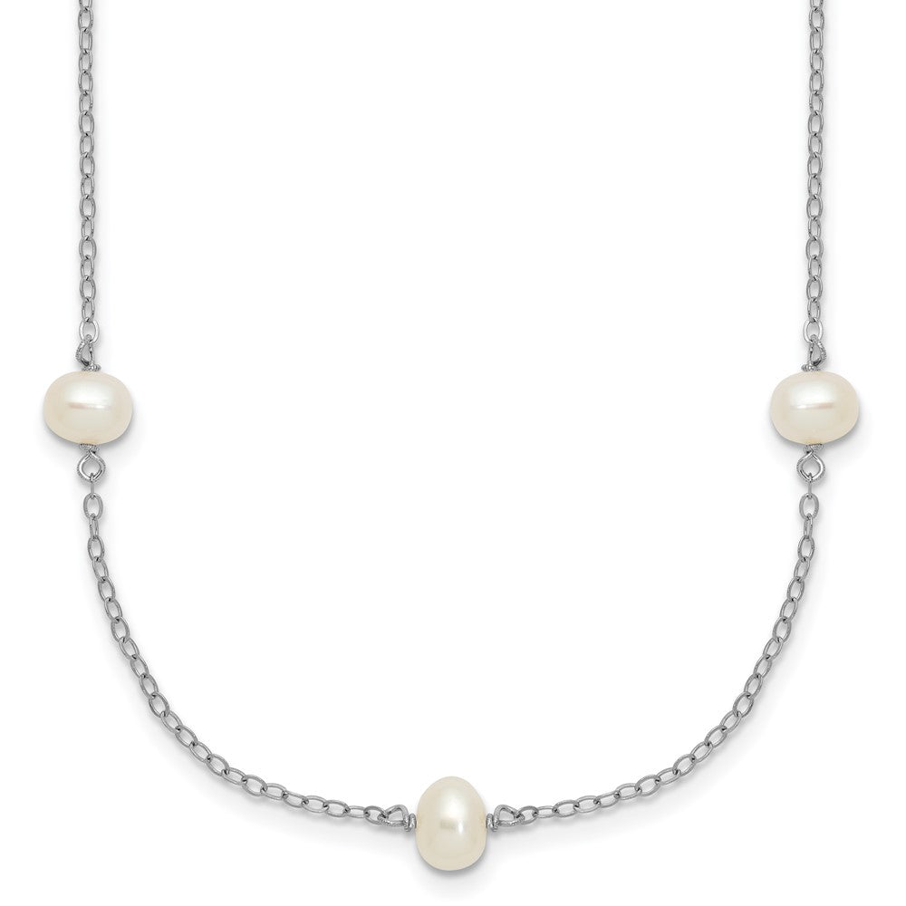 Sterling Silver Rhodium-plated 4-5mm White Near Round Freshwater Cultured Pearl 9-station 20 inch  Necklace