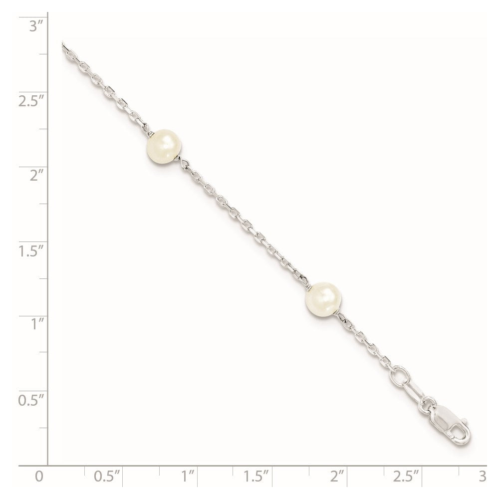 Sterling Silver Rhodium-plated 5-6mm White Freshwater Cultured Pearl 3-Stations 5.5 inch with 1 inch Extension Bracelet
