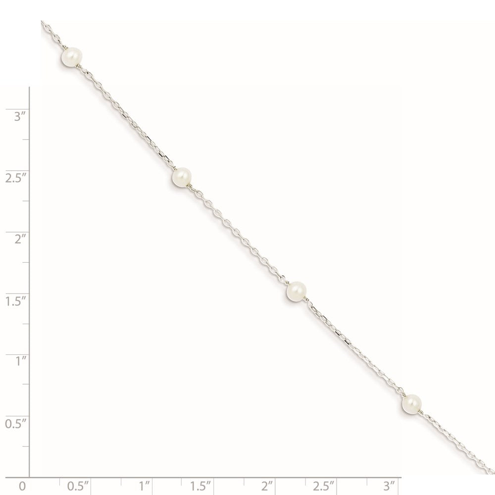 Sterling Silver Rhodium-plated 5-6mm White Round Freshwater Cultured Pearl 5-Station 7 inch Bracelet