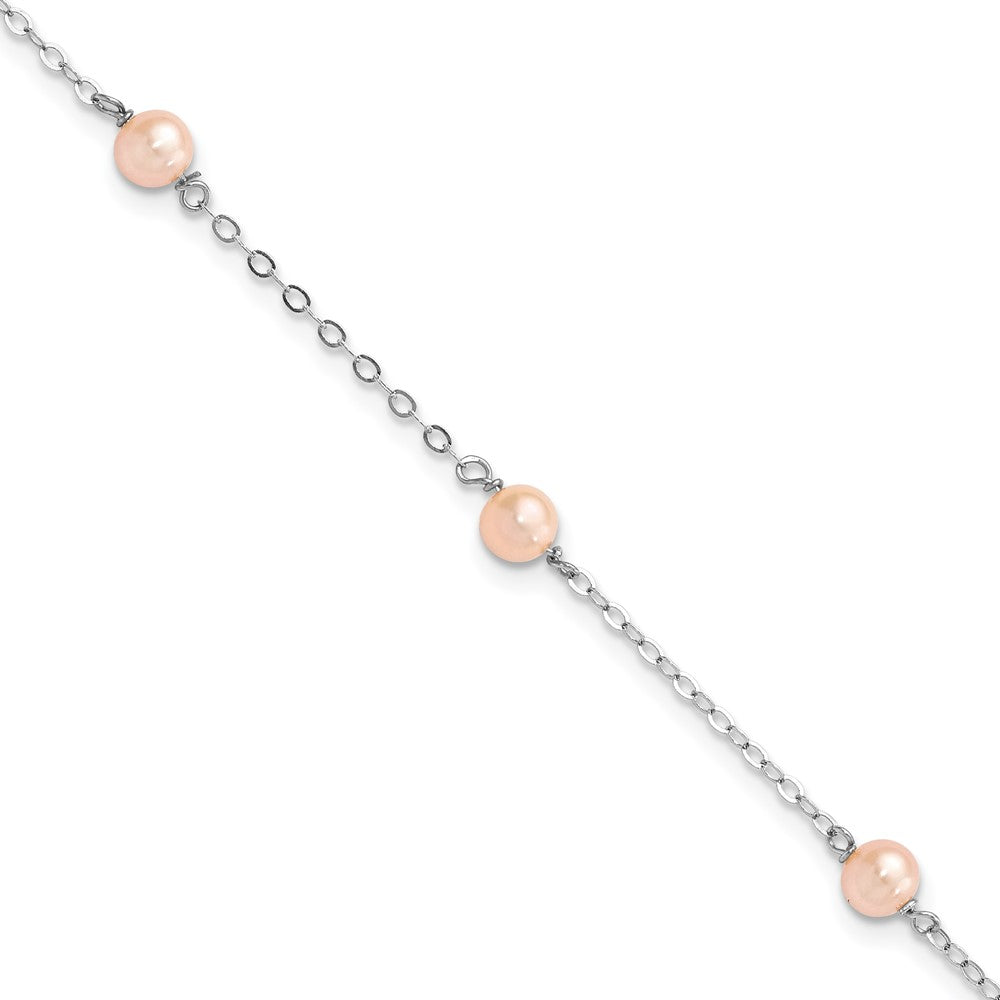 Polished;Spring Ring;Sterling silver;Freshwater cultured pearl;Rhodium-plated