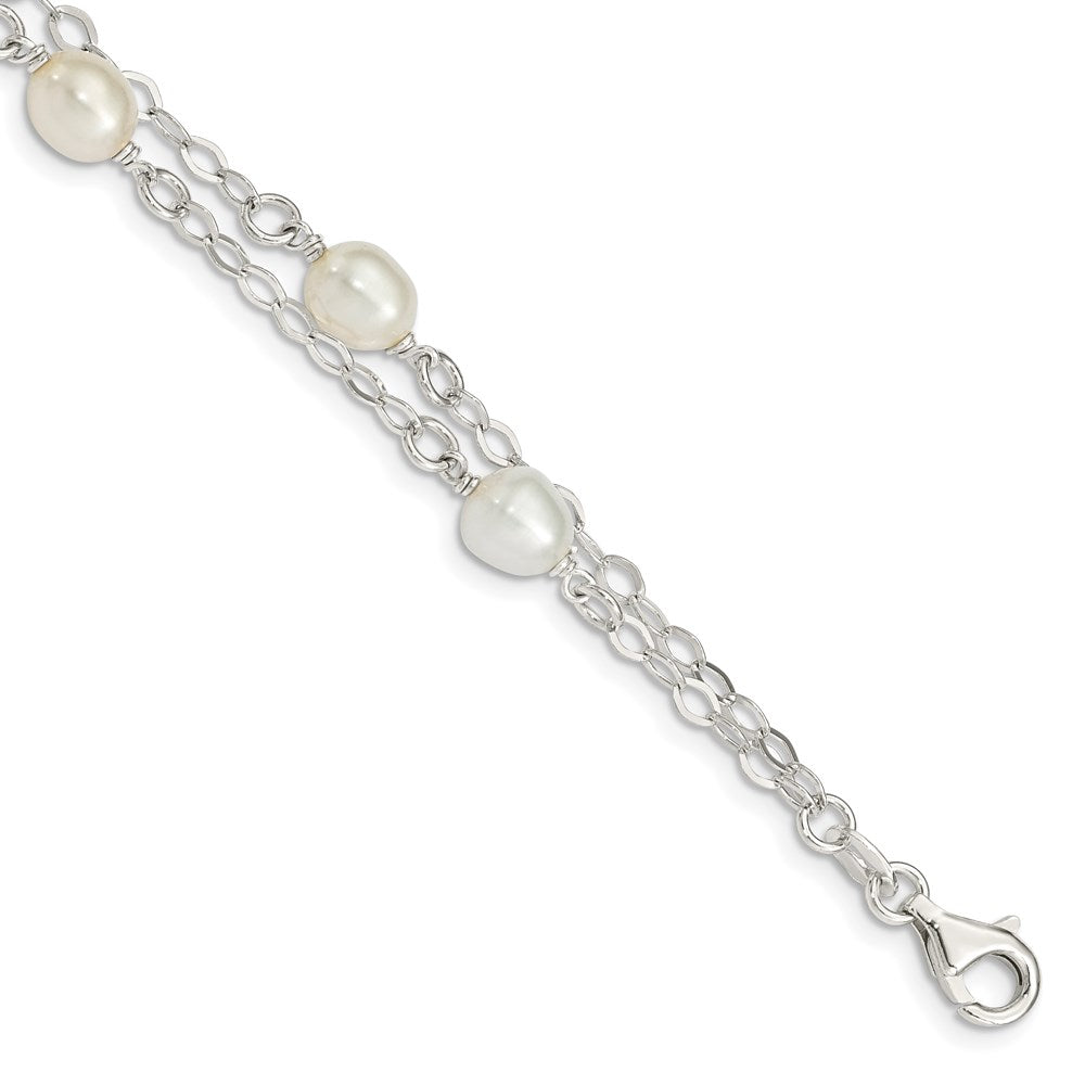 Polished;Sterling silver;Freshwater cultured pearl;Fancy lobster;2-strand