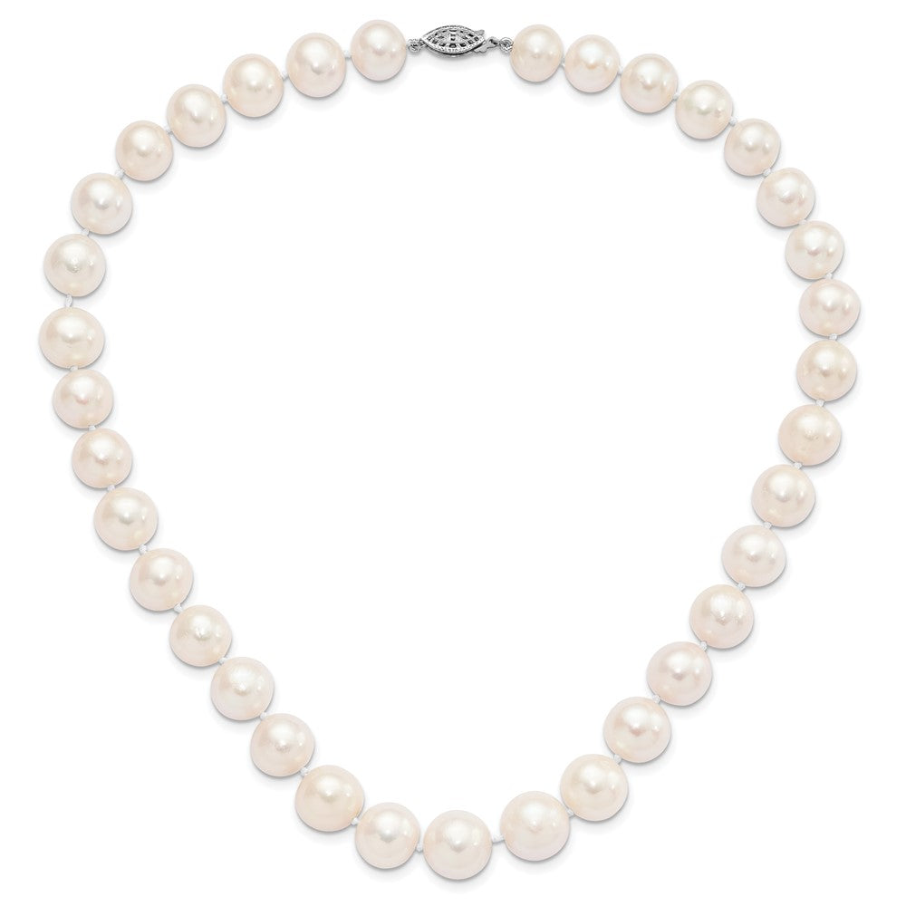 Sterling Silver Rhodium-plated 11-12mm White Near-Round Freshwater Cultured Pearl 20 inch Necklace