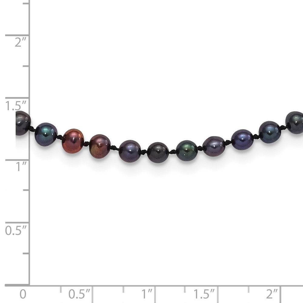 Sterling Silver Rhodium-plated 4-5mm Black Near-Round Freshwater Cultured Pearl 24 inch Necklace