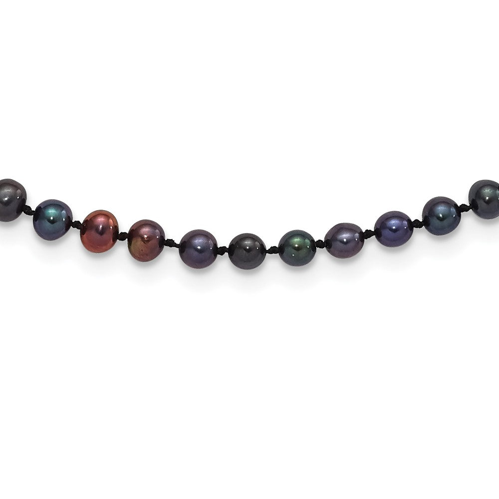 Sterling Silver Rhodium-plated 4-5mm Black Near-Round Freshwater Cultured Pearl 24 inch Necklace
