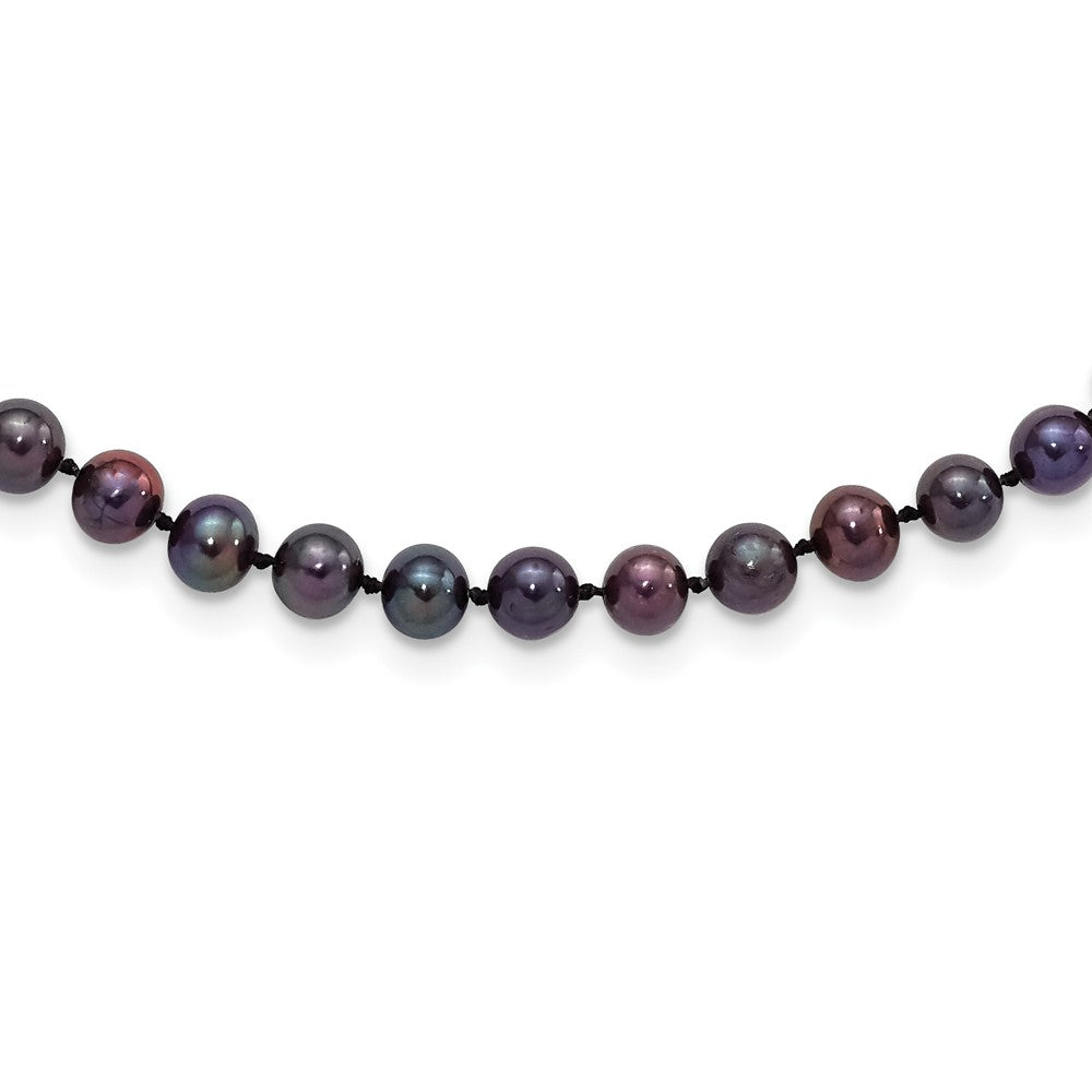 Sterling Silver Rhodium-plated 5-6mm Black Near-Round Freshwater Cultured Pearl 20 inch Necklace