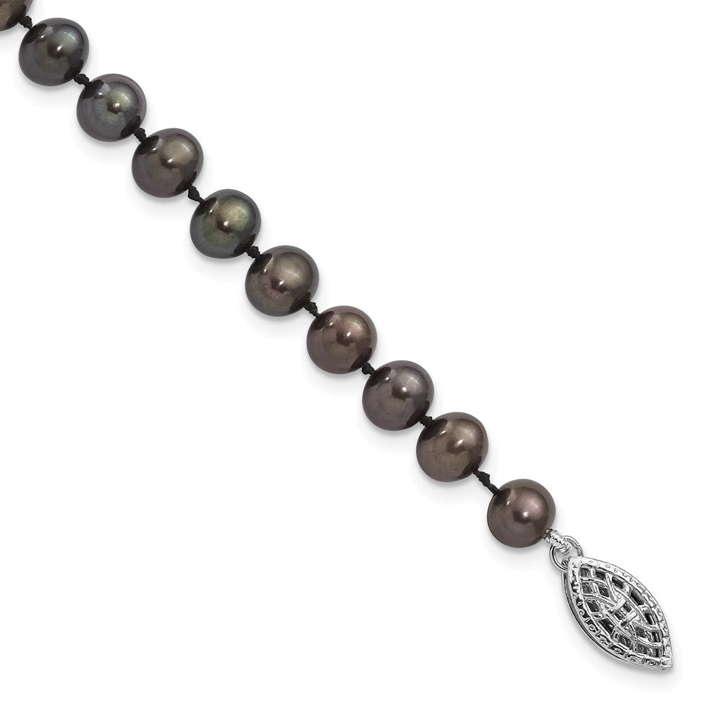 Polished;Sterling silver;Freshwater cultured pearl;Pearl clasp;Black