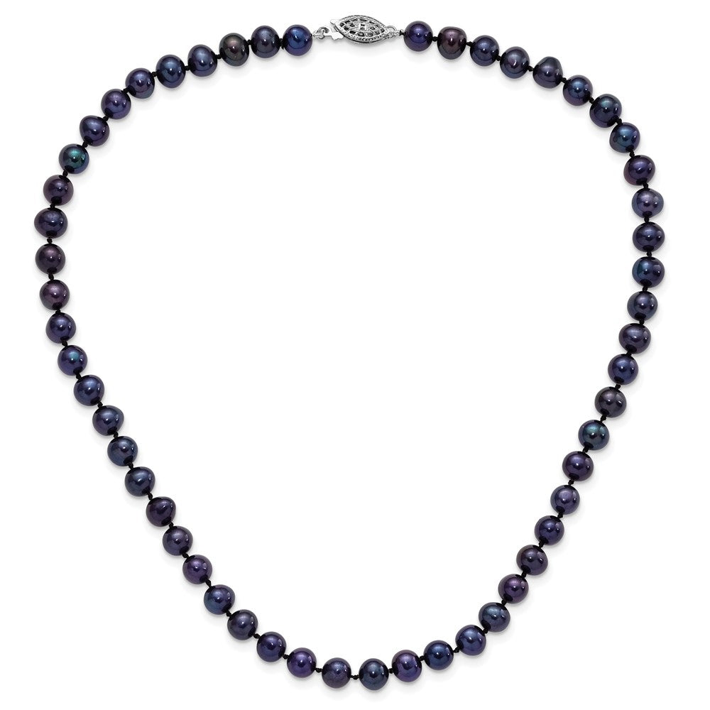 Sterling Silver Rhodium-plated 6-7mm Black Near-Round Freshwater Cultured Pearl 18 inch Necklace