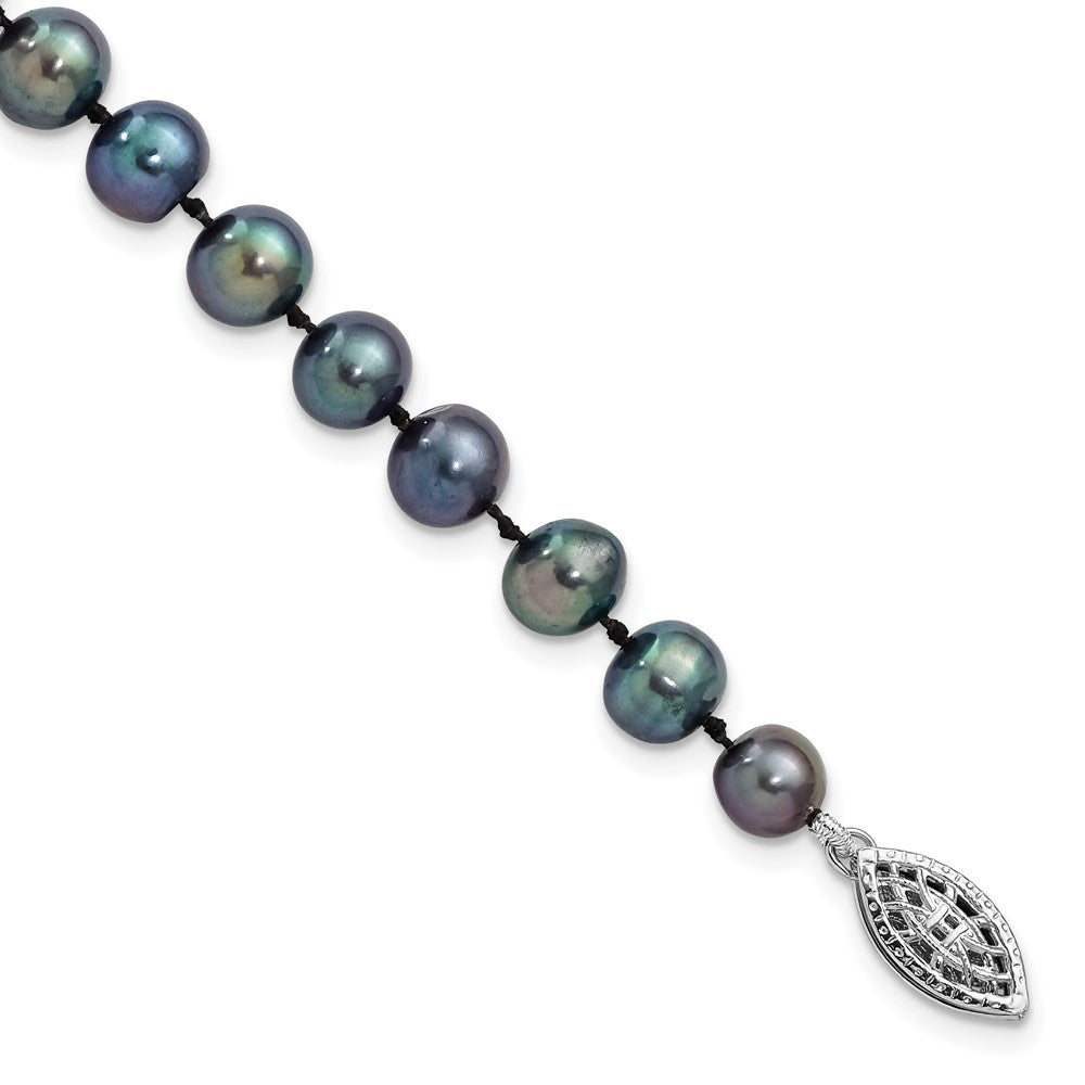 Polished;Sterling silver;Freshwater cultured pearl;Pearl clasp;Black
