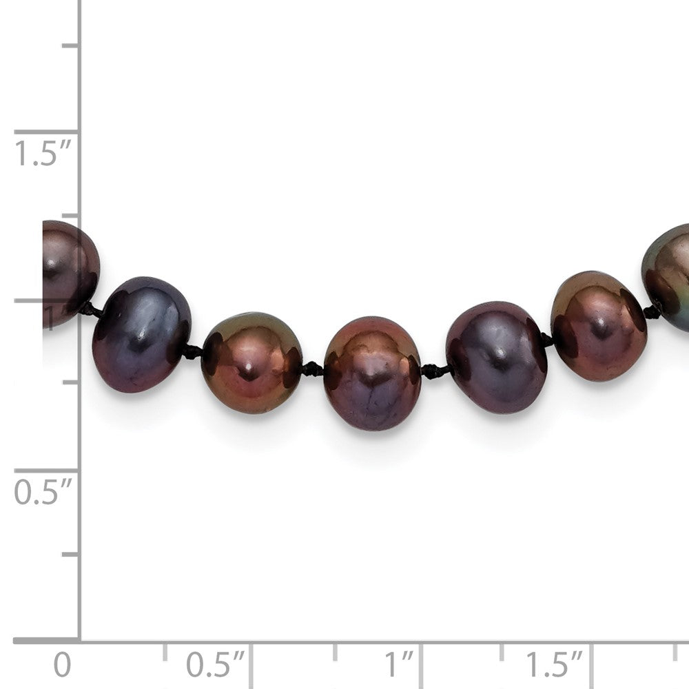 Sterling Silver Rhodium-plated 7-8mm Black Near-Round Freshwater Cultured Pearl 16 inch Necklace