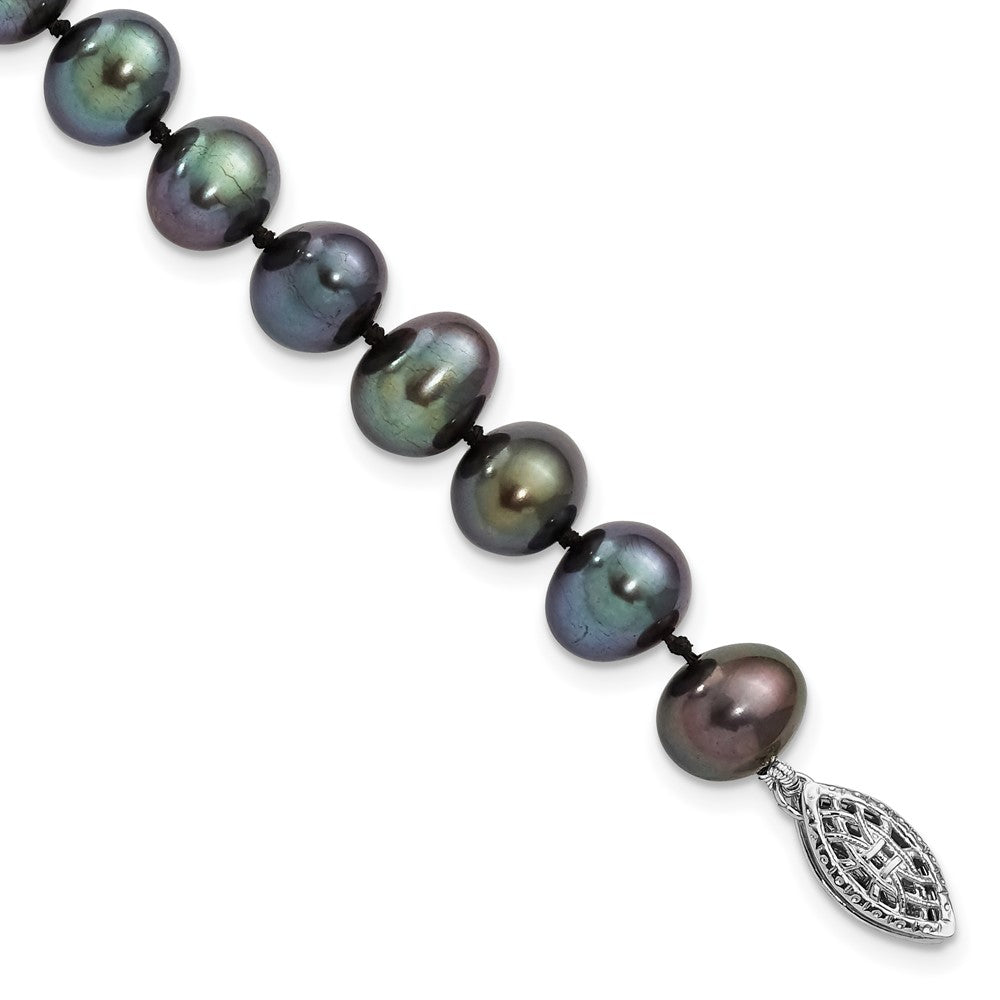 Polished;Sterling silver;Freshwater cultured pearl;Pearl clasp;Black