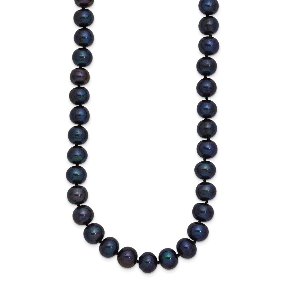 Sterling Silver Rhodium-plated 8-9mm Black Near-Round Freshwater Cultured Pearl 18 inch Necklace