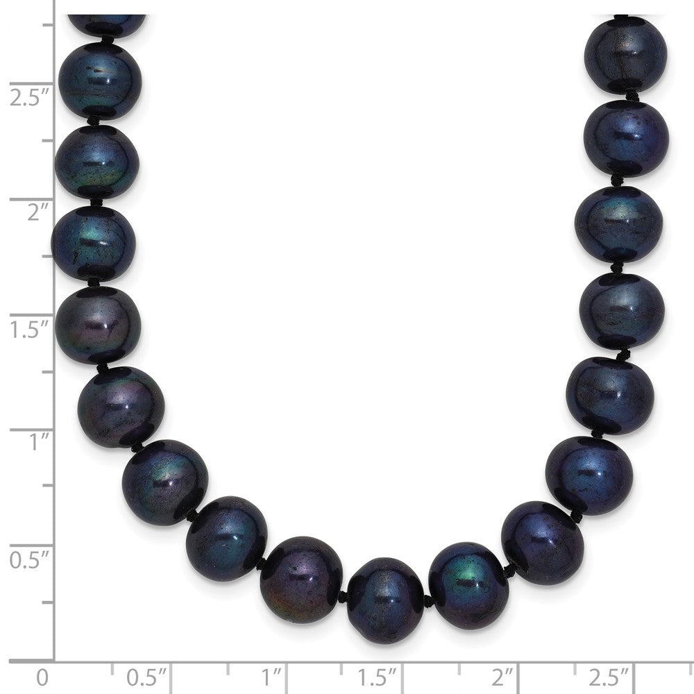 Sterling Silver Rhodium-plated 8-9mm Black Near-Round Freshwater Cultured Pearl 20 inch Necklace