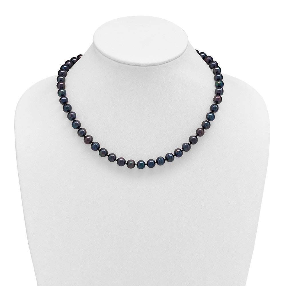Sterling Silver Rhodium-plated 8-9mm Black Near-Round Freshwater Cultured Pearl 18 inch Necklace