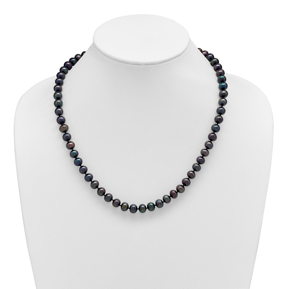 Sterling Silver Rhodium-plated 8-9mm Black Near-Round Freshwater Cultured Pearl 20 inch Necklace