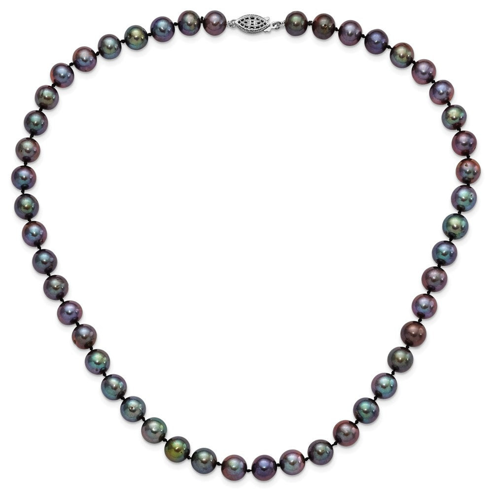 Sterling Silver Rhodium-plated 9-10mm Black Near-Round Freshwater Cultured Pearl 16 inch Necklace
