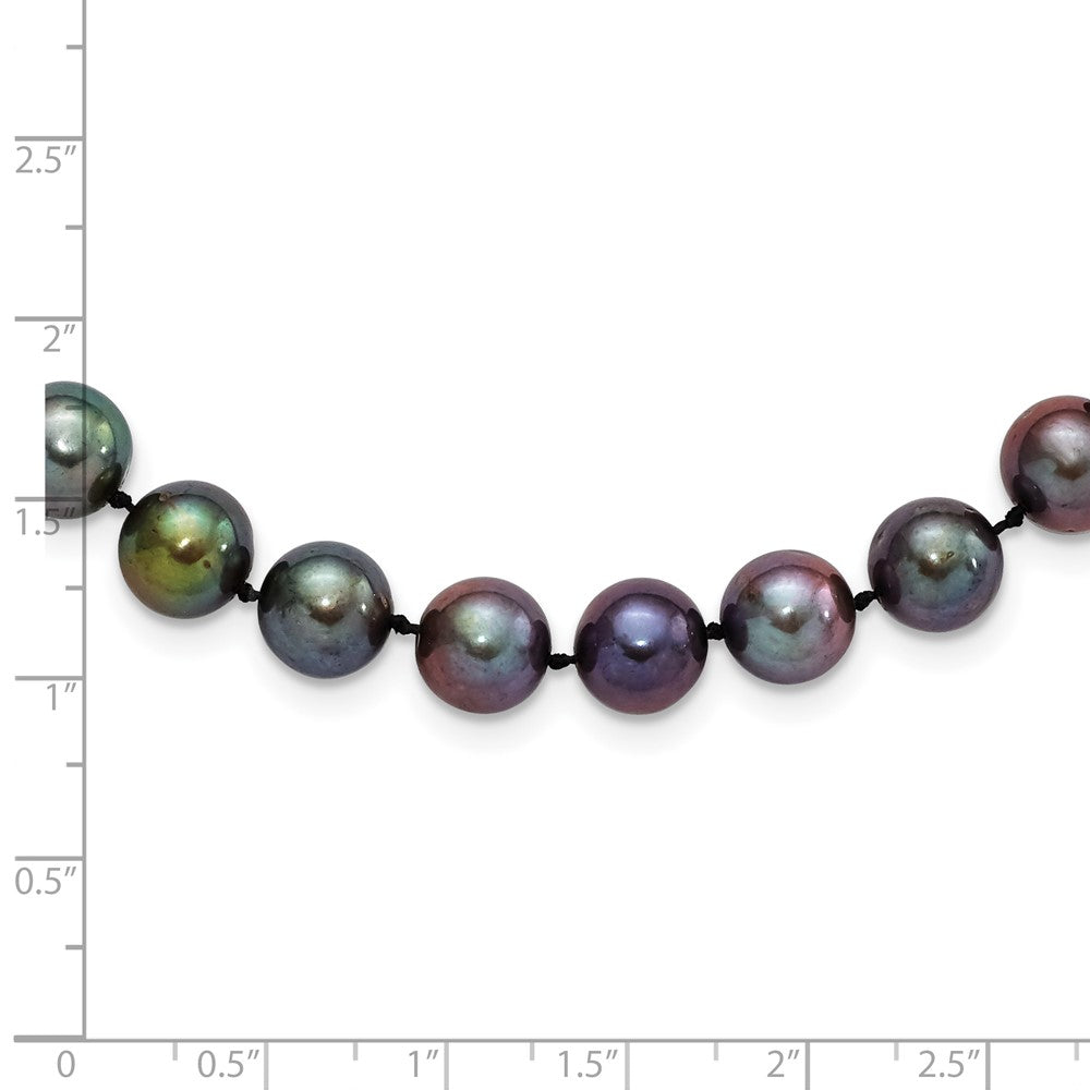 Sterling Silver Rhodium-plated 9-10mm Black Near-Round Freshwater Cultured Pearl 20 inch Necklace