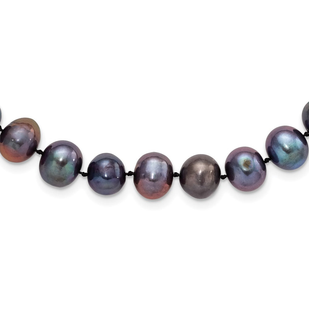 Sterling Silver Rhodium-plated 9-10mm Black Near-Round Freshwater Cultured Pearl 24 inch Necklace