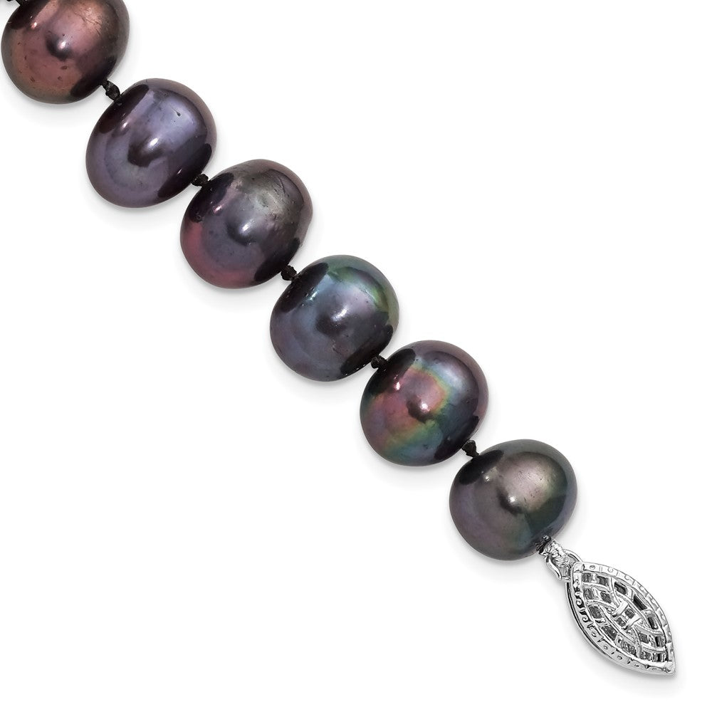 Polished;Sterling silver;Freshwater cultured pearl;Pearl clasp;Black