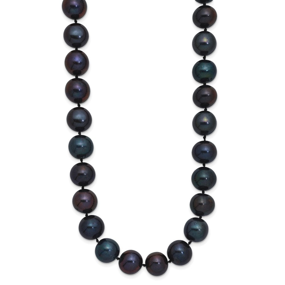 Sterling Silver Rhodium-plated 10-11mm Black Near-Round Freshwater Cultured Pearl 18 inch Necklace