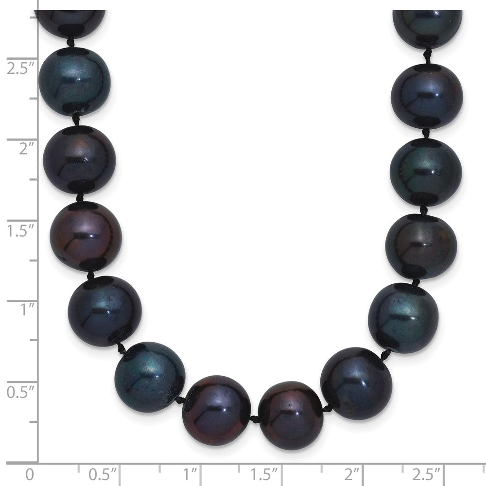 Sterling Silver Rhodium-plated 10-11mm Black Near-Round Freshwater Cultured Pearl 20 inch Necklace