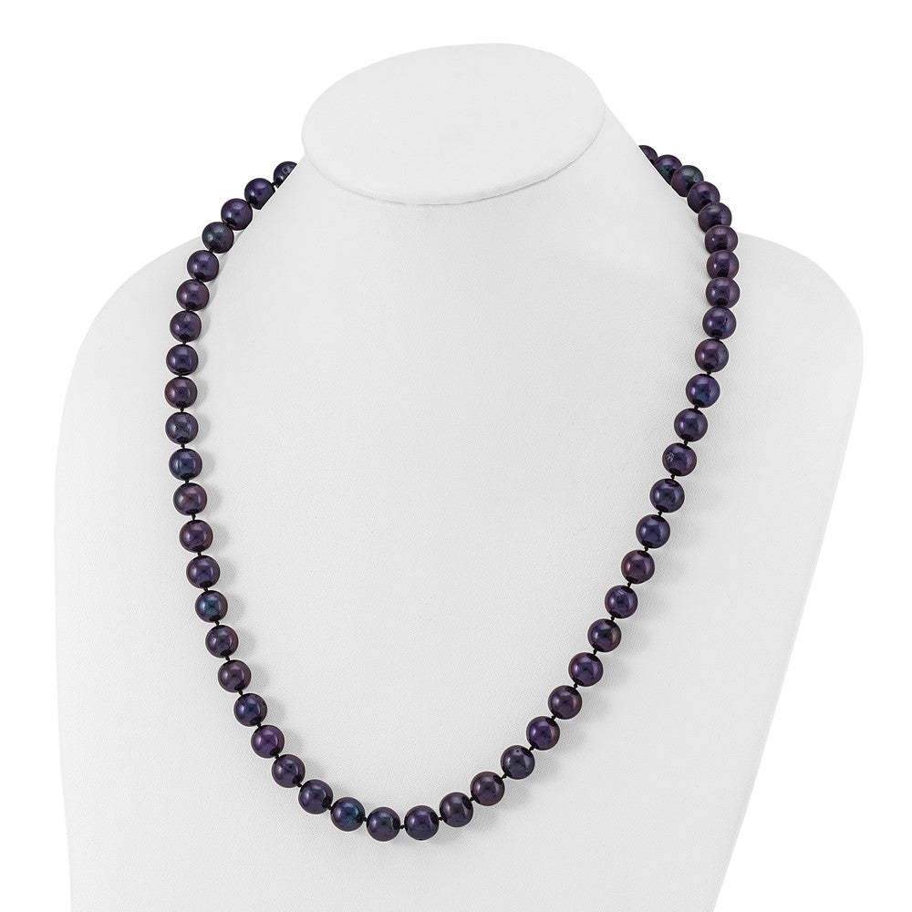 Sterling Silver Rhodium-plated 10-11mm Black Near-Round Freshwater Cultured Pearl 24 inch Necklace