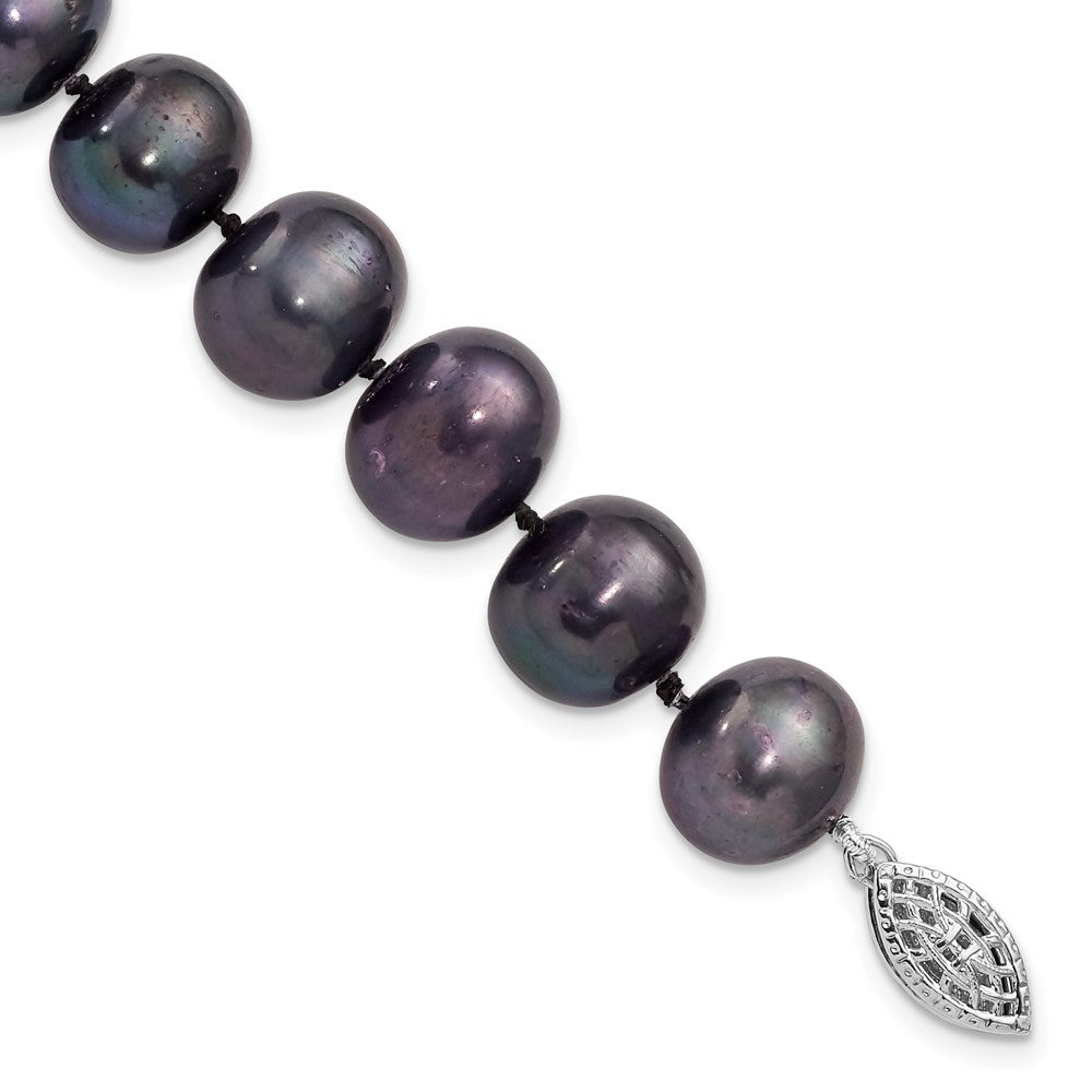 Polished;Sterling silver;Freshwater cultured pearl;Pearl clasp;Black