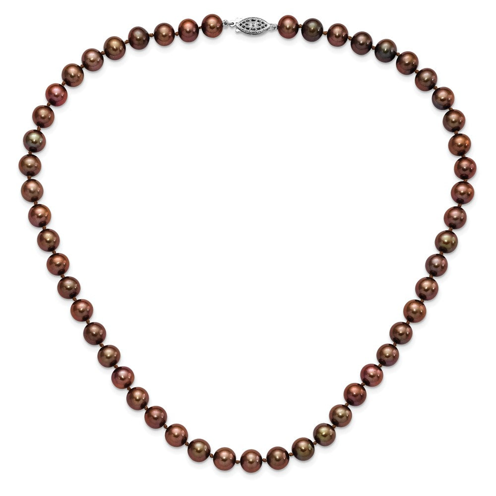 Sterling Silver Rhodium-plated 8-9mm Brown Near-Round Freshwater Cultured Pearl 20 inch Necklace