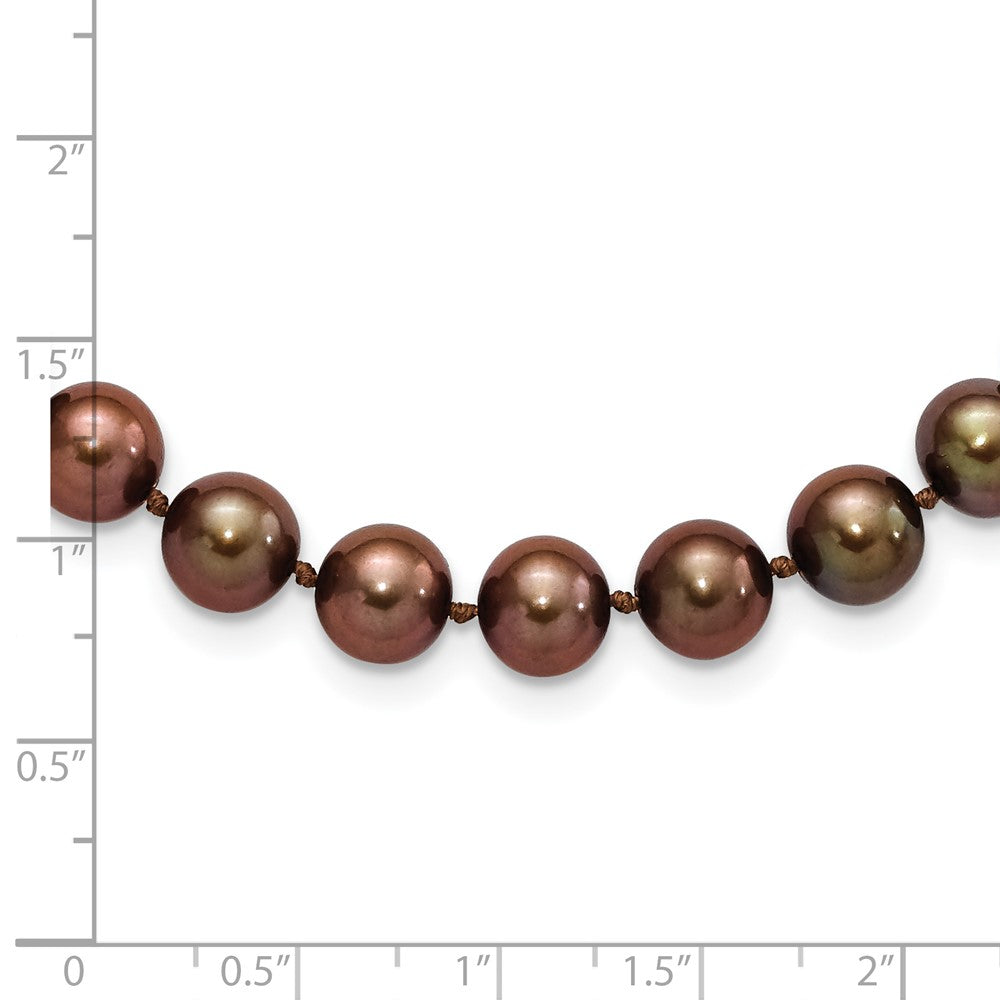 Sterling Silver Rhodium-plated 8-9mm Brown Near-Round Freshwater Cultured Pearl 24 inch Necklace