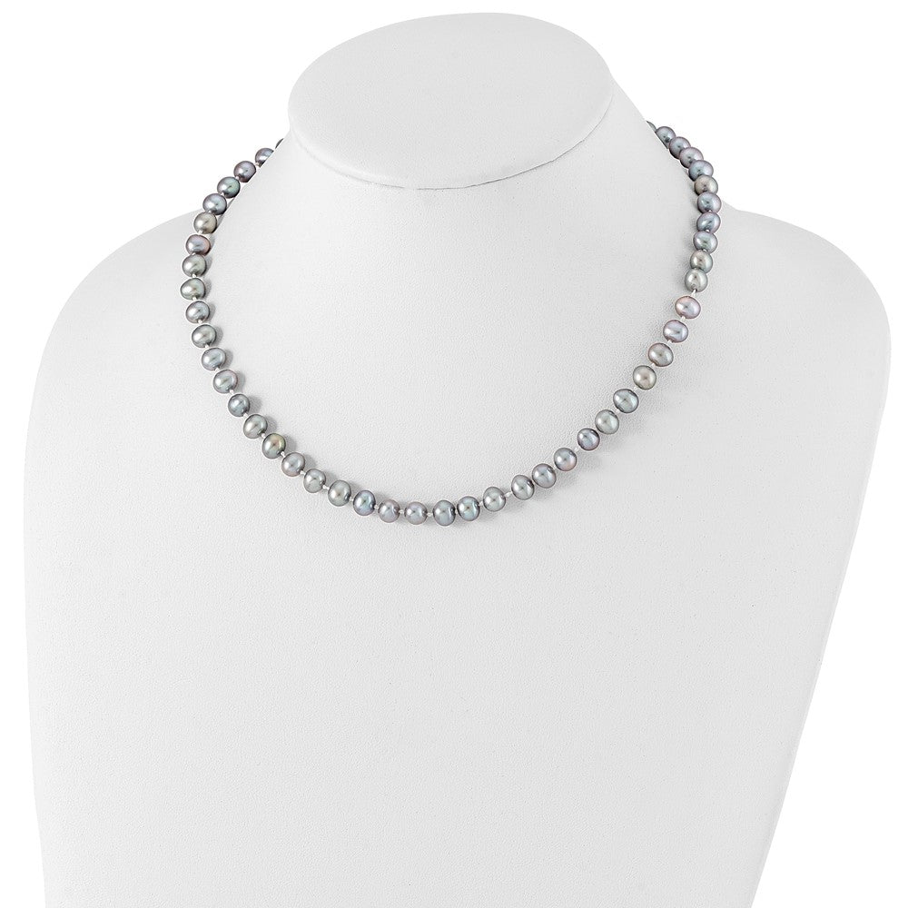 Sterling Silver Rhodium-plated 6-7mm Grey Near-Round Freshwater Cultured Pearl 16 inch Necklace
