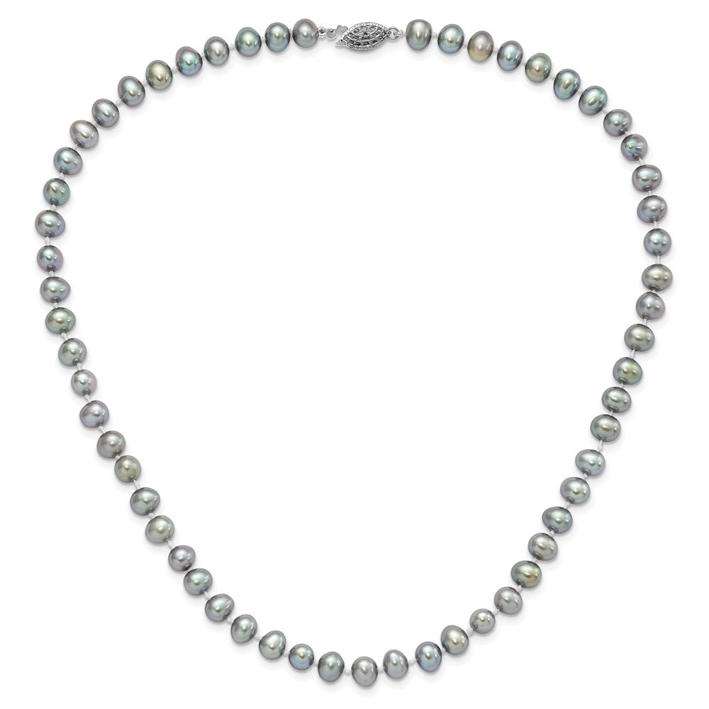 Sterling Silver Rhodium-plated 6-7mm Grey Near-Round Freshwater Cultured Pearl 16 inch Necklace