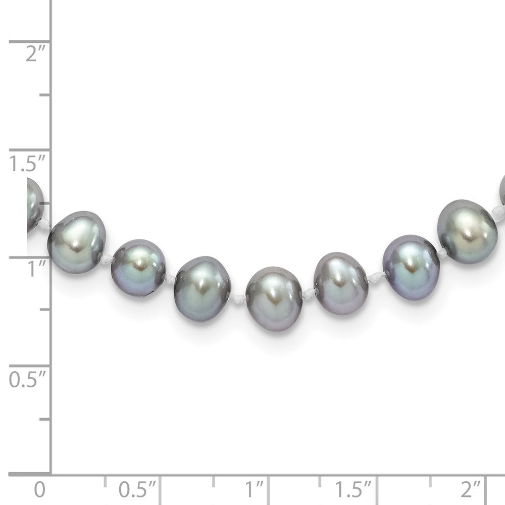 Sterling Silver Rhodium-plated 6-7mm Grey Near-Round Freshwater Cultured Pearl 24 inch Necklace