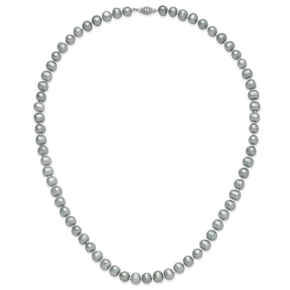 Sterling Silver Rhodium-plated 8-9mm Grey Near-Round Freshwater Cultured Pearl 24 inch Necklace