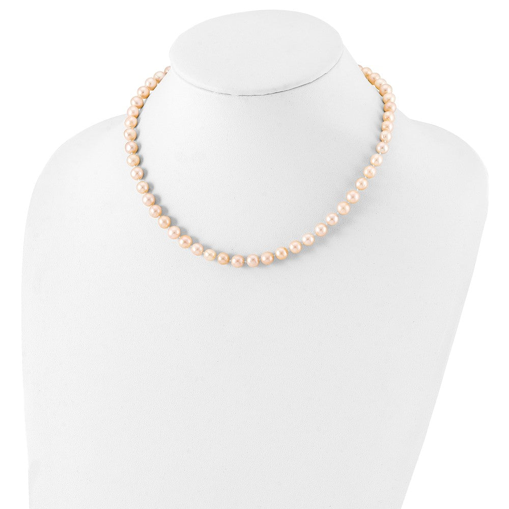 Sterling Silver Rhodium-plated 6-7mm Pink Near-Round Freshwater Cultured Pearl 18 inch Necklace