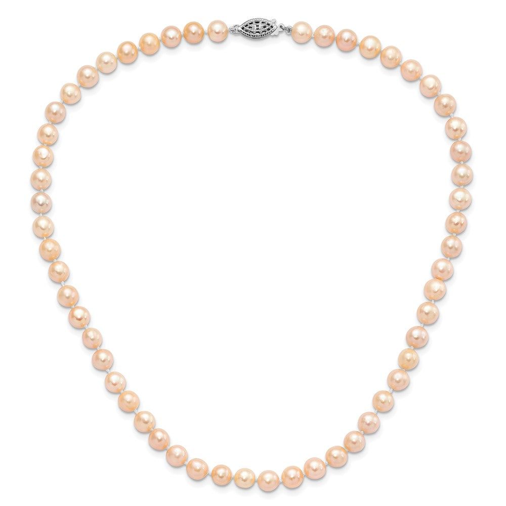 Sterling Silver Rhodium-plated 6-7mm Pink Near-Round Freshwater Cultured Pearl 18 inch Necklace