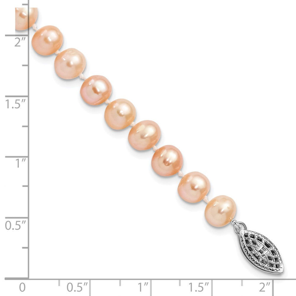 Sterling Silver Rhodium-plated 6-7mm Pink Near-Round Freshwater Cultured Pearl 7.25 inch Bracelet