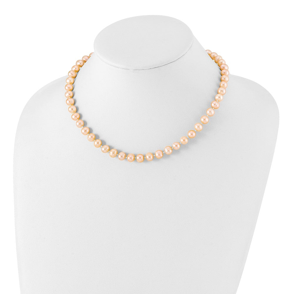 Sterling Silver Rhodium-plated 7-8mm Pink Near-Round Freshwater Cultured Pearl 20 inch Necklace